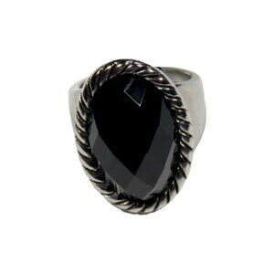 Inox Women's Polished Stainless Steel Ring with Black Stone